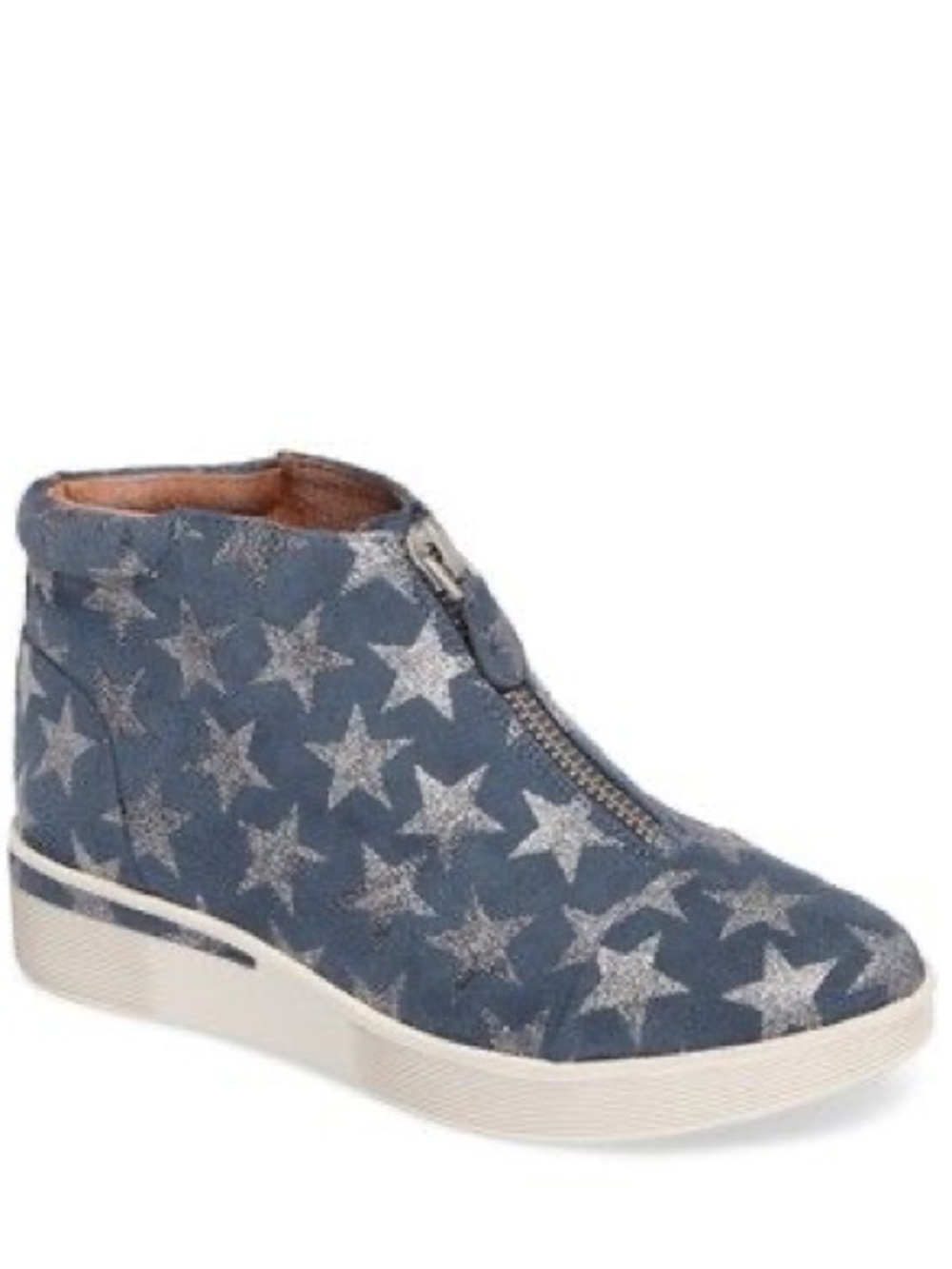 Kenneth Cole Blue Suede Star-Print Zip Wedge Sneaker Bootie size 6.5 gentle soul